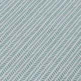 Detail of a wallpaper panel in a painterly herringbone print in turquoise on a light blue field.