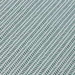 Detail of a wallpaper panel in a painterly herringbone print in olive on a light blue field.