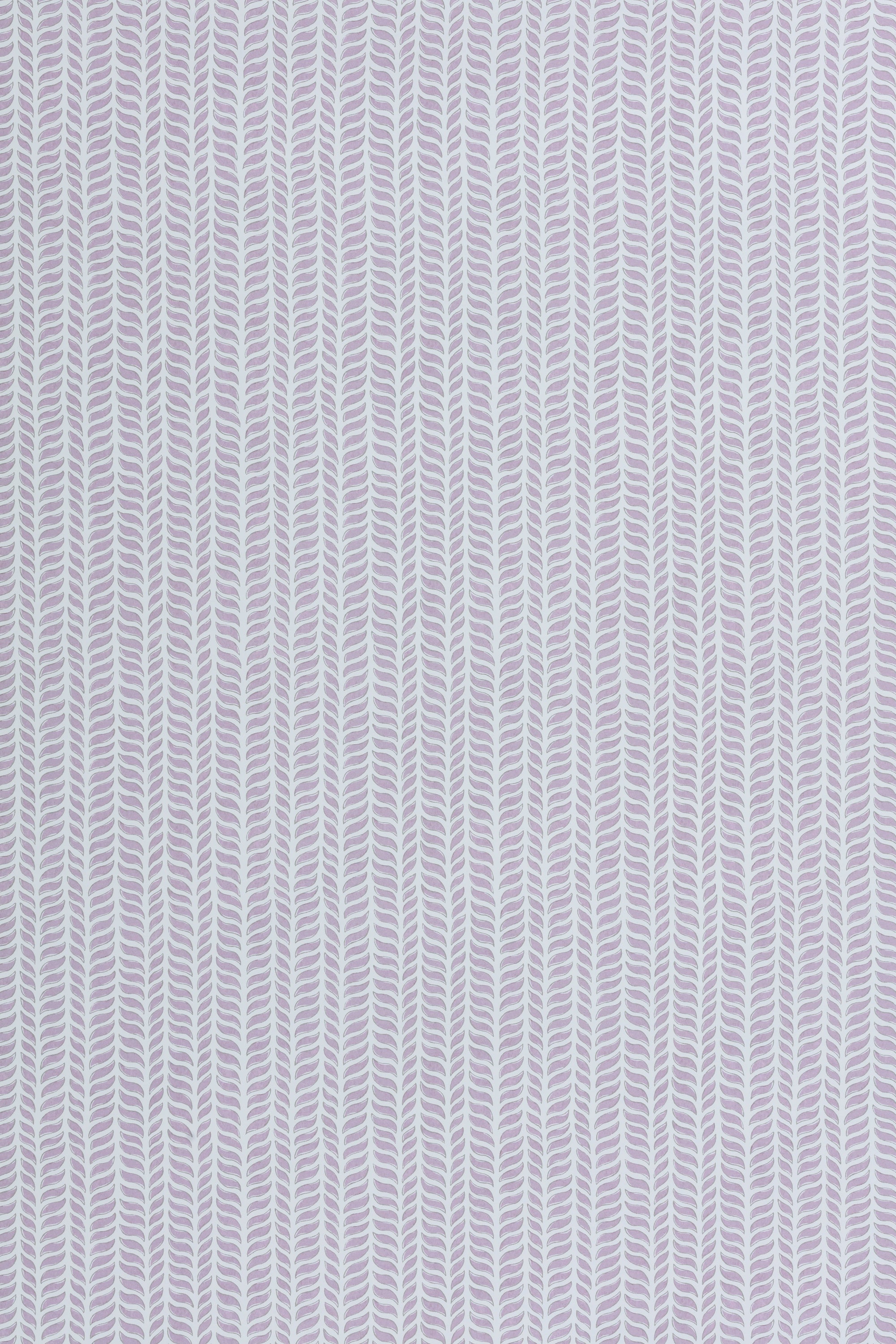 Wallpaper panel in a painterly herringbone print in purple on a light blue field.