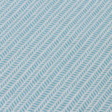 Detail of a wallpaper panel in a painterly herringbone print in sky blue on a light blue field.
