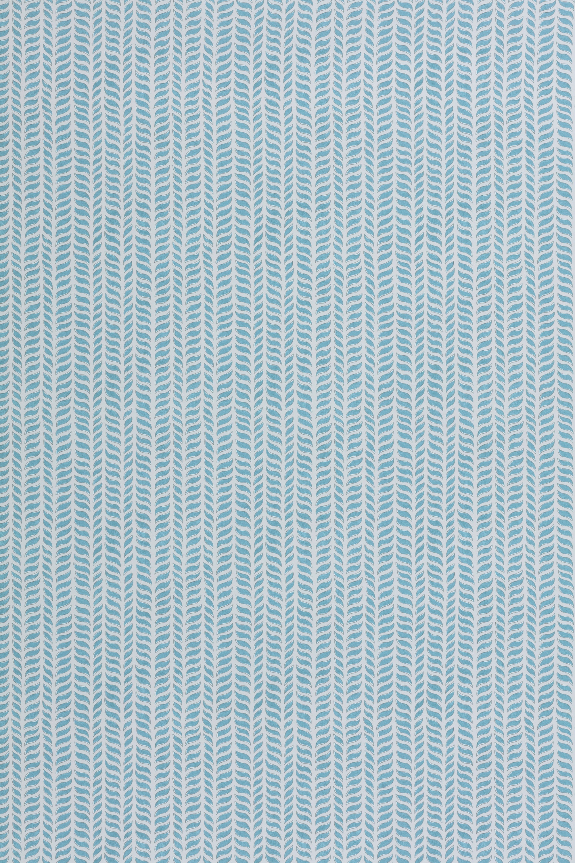 Wallpaper panel in a painterly herringbone print in sky blue on a light blue field.