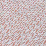 Detail of a wallpaper panel in a painterly herringbone print in pink on a light blue field.