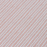 Detail of a wallpaper panel in a painterly herringbone print in pink on a light blue field.