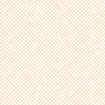Detail of fabric in a painterly grid pattern in gold on a white field.