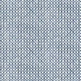 Detail of fabric in an intricate striped grid pattern in navy on a white field.