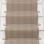 Striped flatweave runner in light grey on white staircase