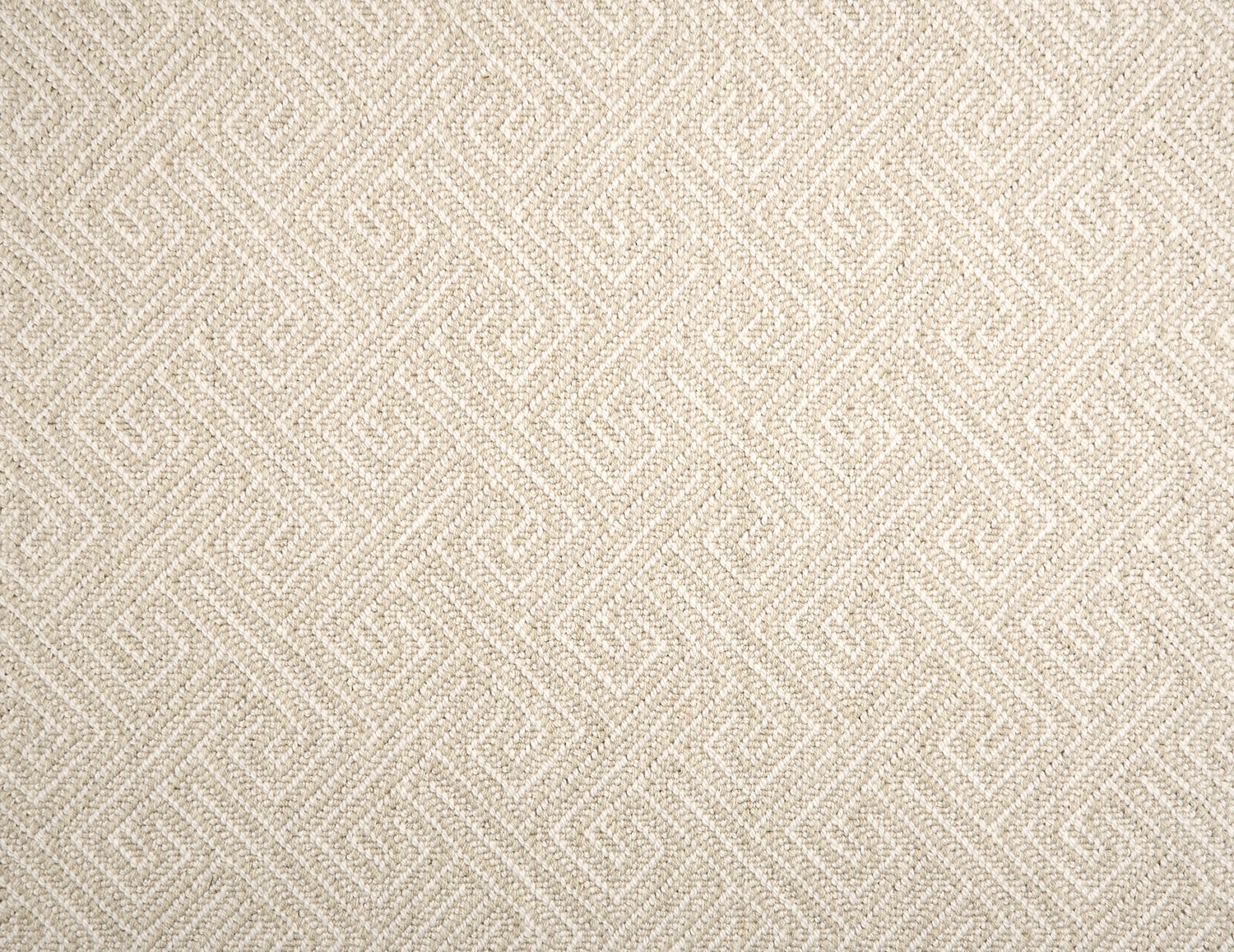 Broadloom carpet with Greek key pattern in cream on beige. 