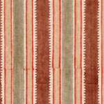Fabric in a playful irregular stripe pattern in shades of brown, yellow and red.