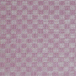 Close up of woven fabric with small scale checkerboard pattern in white and bubble gum pink.