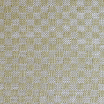 Close up of woven fabric with small scale checkerboard pattern in white and pale green. 