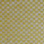 Close up of woven fabric with small scale checkerboard pattern in white and yellow.