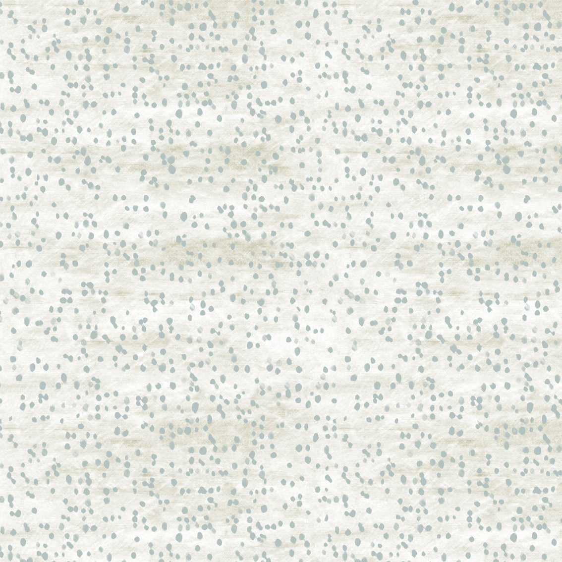 Detail of fabric in an abstract dotted pattern in light blue on a mottled cream field.
