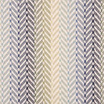 Broadloom carpet in a herringbone pattern with ombré stripe design in navy, blue, green and yellow with white. 