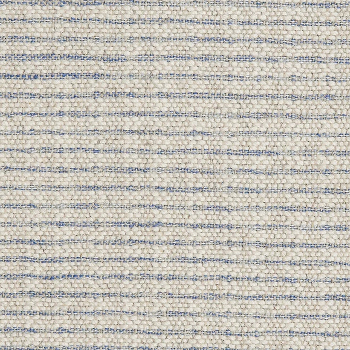 Textured broadloom carpet in a stripe pattern of cream and light blue.