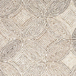 Broadloom carpet in a circular mosaic design in dense stripes of white and brown. 