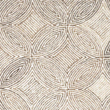 Broadloom carpet in a circular mosaic design in dense stripes of white and brown. 