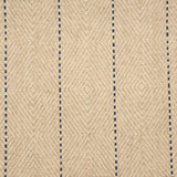 Broadloom carpet with diamond weave in oatmeal with widely spaced pin stripe in navy blue.