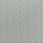 printed linen fabric in a repeating knotted pattern in jade on a white field.