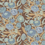 Wallpaper Floral pattern with blue flowers on a brown background