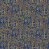 Scaled-out view of wallpaper in a textural wood grain print in yellow on a blue field.