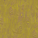 Detail of wallpaper in a textural wood grain print in tan on a yellow field.
