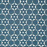 Fabric in a floral lattice print in cream on a navy field.