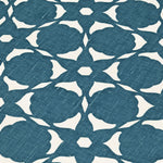 Fabric yardage in a floral lattice print in cream on a navy field.