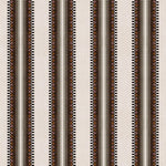 Complex geometric stripe in brown, tan, orange, light purple and black on a cream field.