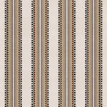 Complex geometric stripe in brown, tan, taupe and black on a cream field.
