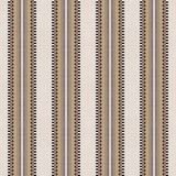 Complex geometric stripe in brown, tan, taupe and black on a cream field.