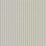 Mixed width striped wallpaper in beige, white and navy blue.