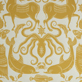 Gold animal and nature-themed pattern on a beige background