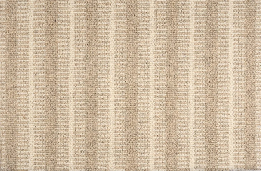 Broadloom carpet swatch in a striped pattern in a cream tan design
