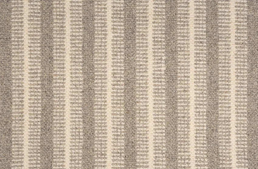 Broadloom carpet swatch in a striped pattern in a light grey design