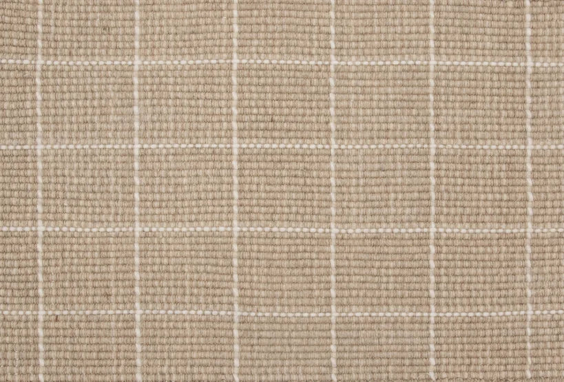 Broadloom carpet swatch in a checkered pattern in a white tan design