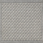 Close-up of woven carpet with a grid pattern in gray and white.