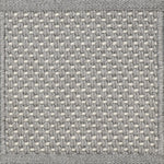 Close-up of woven carpet with a grid pattern in gray and white.
