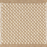 Close-up of woven carpet with a grid pattern tan and white.