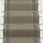 Striped flatweave runner in ivory and black on white staircase