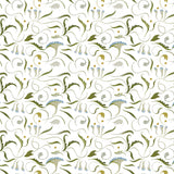 Floral pattern with green and white flowers on a white background