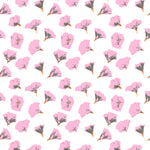 Pattern of pink flowers on a white background