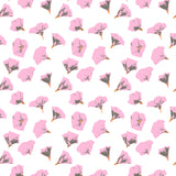 Pattern of pink flowers on a white background