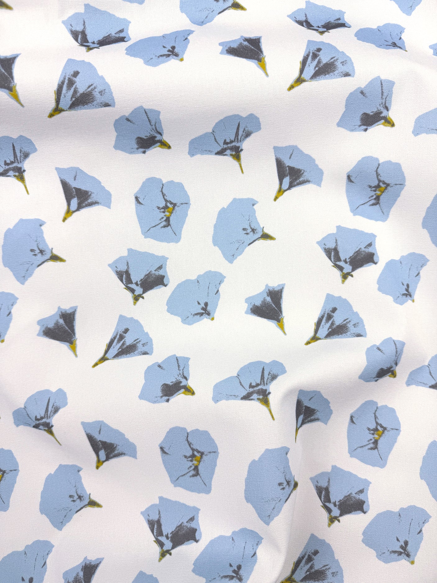 Floral pattern with blue flowers on a white background