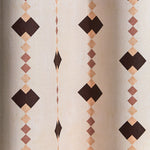 Wallpaper  in a stripe in a stacked diamond design in pink with dark brown accents.
