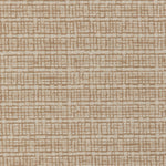 Detail of a linen fabric in a repeating abstract gridded pattern in tan on a cream field.