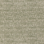 Detail of a linen fabric in a repeating abstract gridded pattern in sage on a cream field.