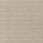 Detail of a linen fabric in a repeating abstract gridded pattern in beige on a cream field.