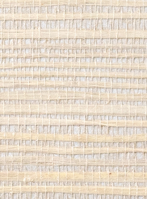 Detail of a jute grasscloth wallpaper in cream on a white paper.