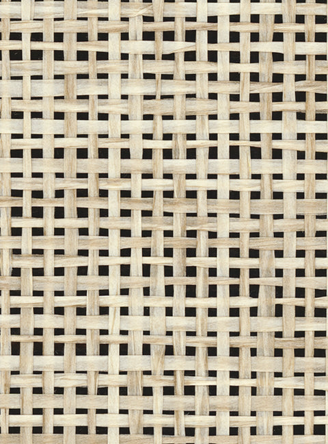 Detail of a paperweave grasscloth wallpaper in cream on a black paper backing.