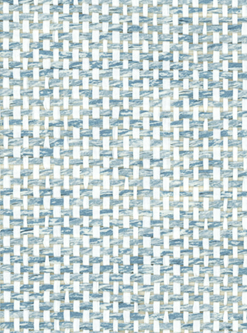 Detail of a paperweave grasscloth wallpaper in checked blue and white.